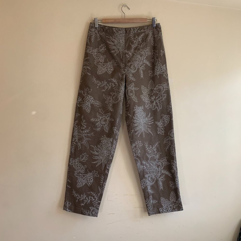 VTG Talbots Size 10 Brown Floral and Fruit Print Pants Straight Leg Stretch
